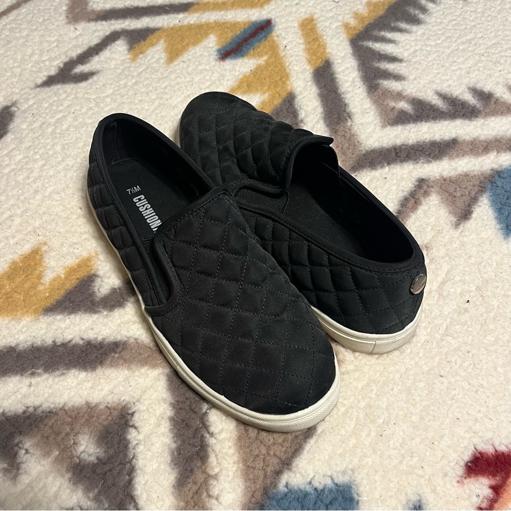 Women’s Black Quilted Slip-On Shoes